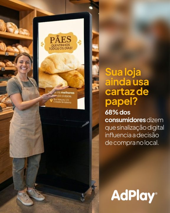 Total totem AdPlay 43T mídia indoor para padarias