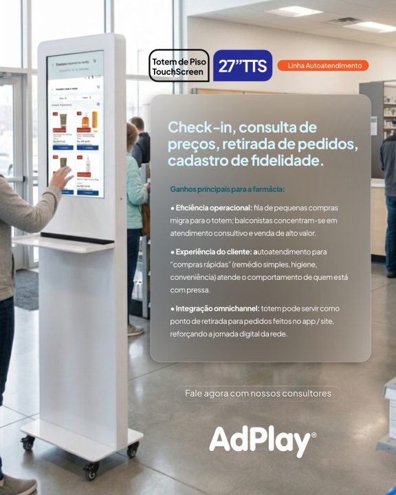 Total totem AdPlay 27TTS Autoatendimento para farmácias