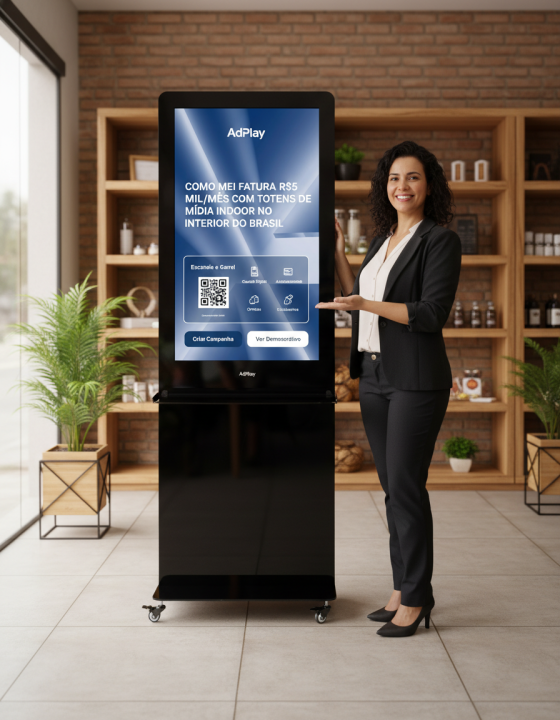 Total totem AdPlay 43T para mídia indoor faturando 5k por mes com MEI